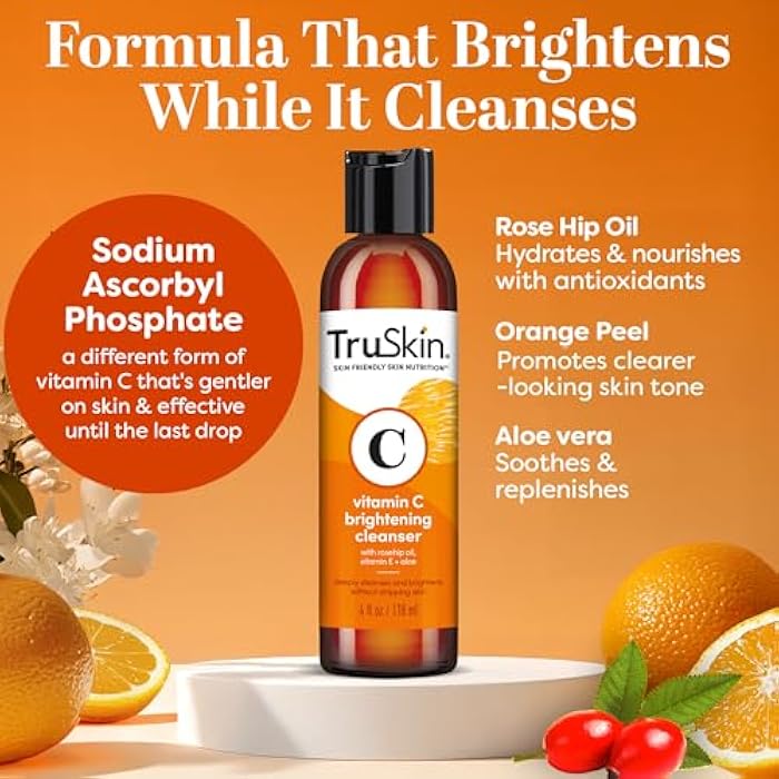 TruSkin Vitamin C Cleanser for Face - Brightening Face Wash with Vitamins C & E, Rosehip Oil, Aloe Vera and MSM - Deep Clean and Refresh for Radiant, Healthy-Looking Skin, 4 fl oz - Image 2