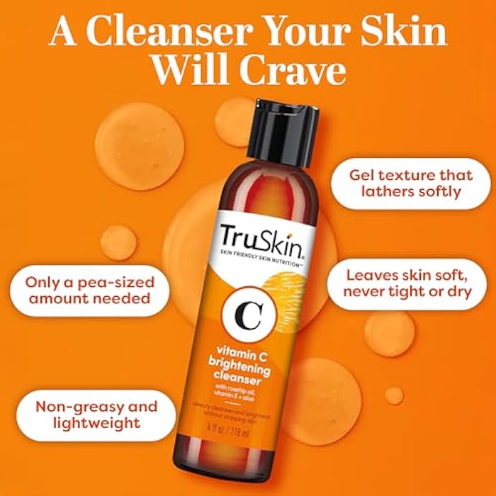 TruSkin Vitamin C Cleanser for Face - Brightening Face Wash with Vitamins C & E, Rosehip Oil, Aloe Vera and MSM - Deep Clean and Refresh for Radiant, Healthy-Looking Skin, 4 fl oz - Image 4