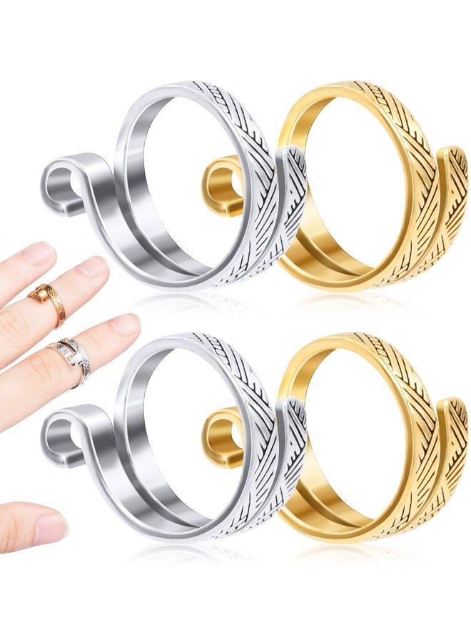 مجموعة من 4 حلقات كروشيه للأصابع، وحاملات أصابع معدنية مفتوحة للخيوط، وإبر حياكة للكروشيه - Image 1