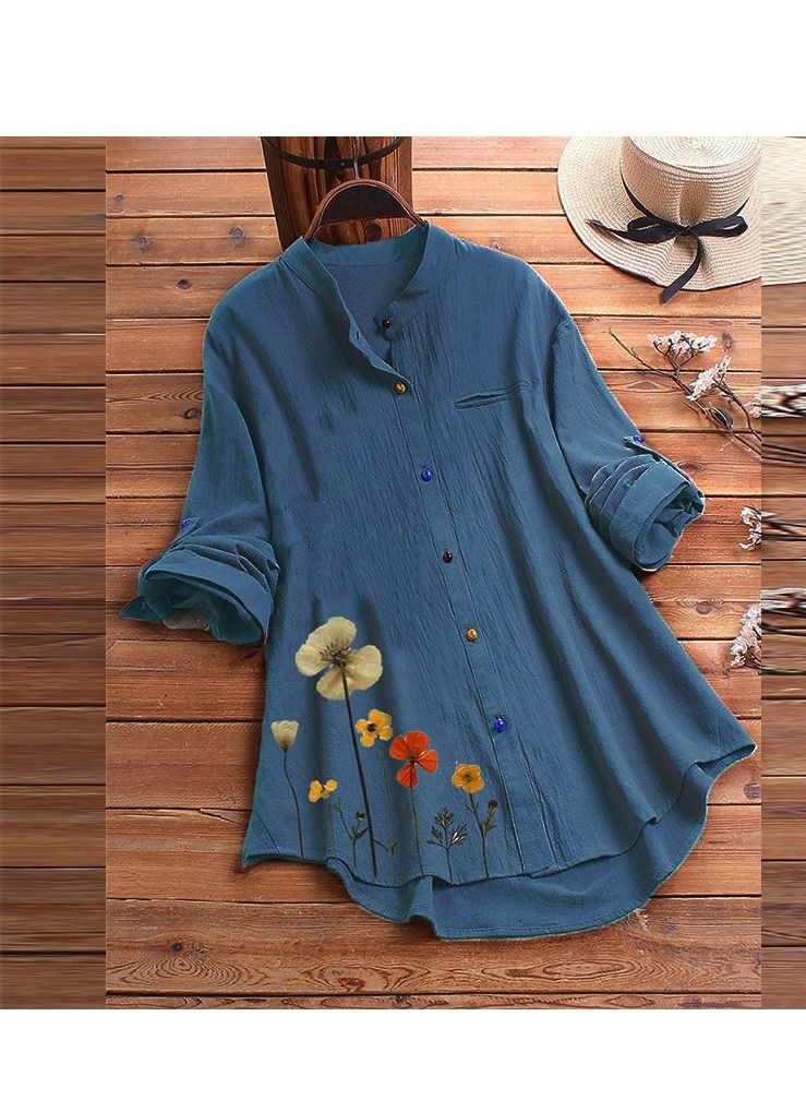 Loquat Women's Spring And Summer New Fashion Printed Cottonfabric Shirt 