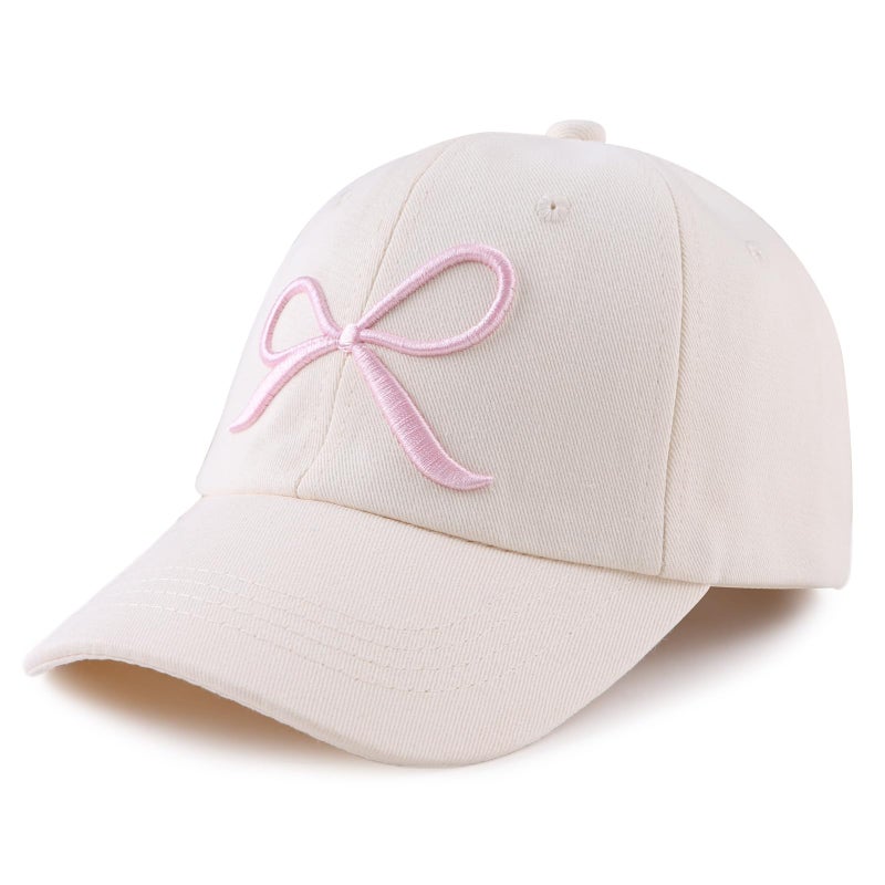 Zsedrut Toddler Girl Baseball Cap Kids Adjustable Summer Sun Hat Unisex Baby Lightweight Trucker Hats (Bow Style-Beige) - Image 1