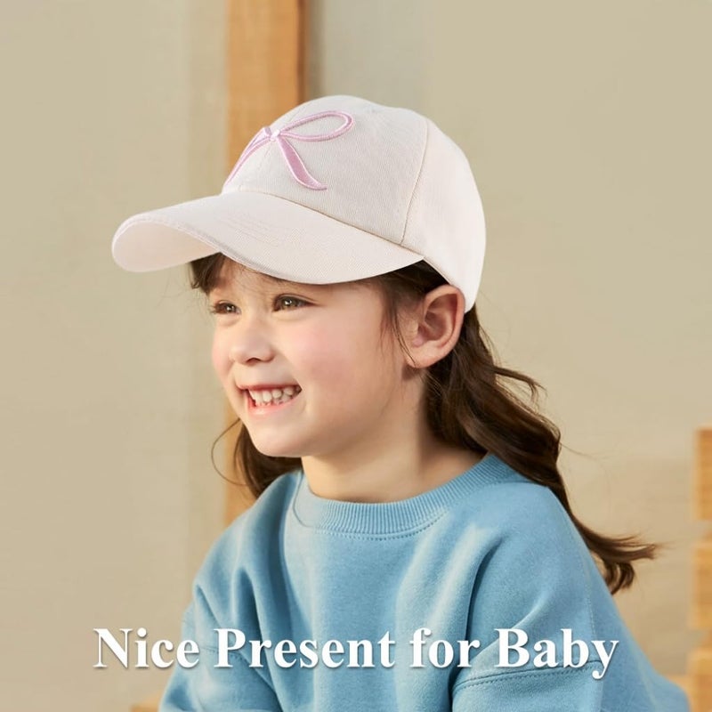 Zsedrut Toddler Girl Baseball Cap Kids Adjustable Summer Sun Hat Unisex Baby Lightweight Trucker Hats (Bow Style-Beige) - Image 5