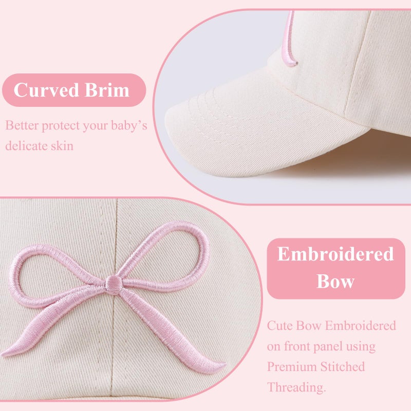 Zsedrut Toddler Girl Baseball Cap Kids Adjustable Summer Sun Hat Unisex Baby Lightweight Trucker Hats (Bow Style-Beige) - Image 3