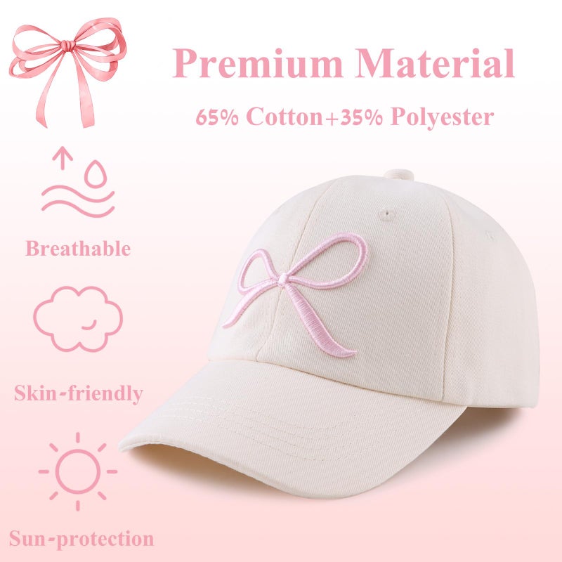 Zsedrut Toddler Girl Baseball Cap Kids Adjustable Summer Sun Hat Unisex Baby Lightweight Trucker Hats (Bow Style-Beige) - Image 2