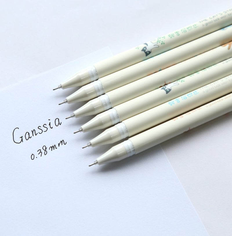 GANSSIA أقلام جيل GANSSIA بتصميم القطط الملون 0.38 مم حبر أسود عبوة من 6 قطع - Image 5