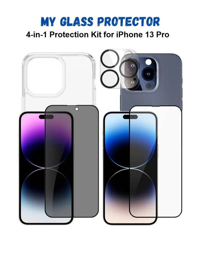 4 in 1 Protection Pack for Apple iPhone 13 Pro - Screen Protector, Privacy Screen Protector , Camera Lens Protector and Case Cover  - Image 1