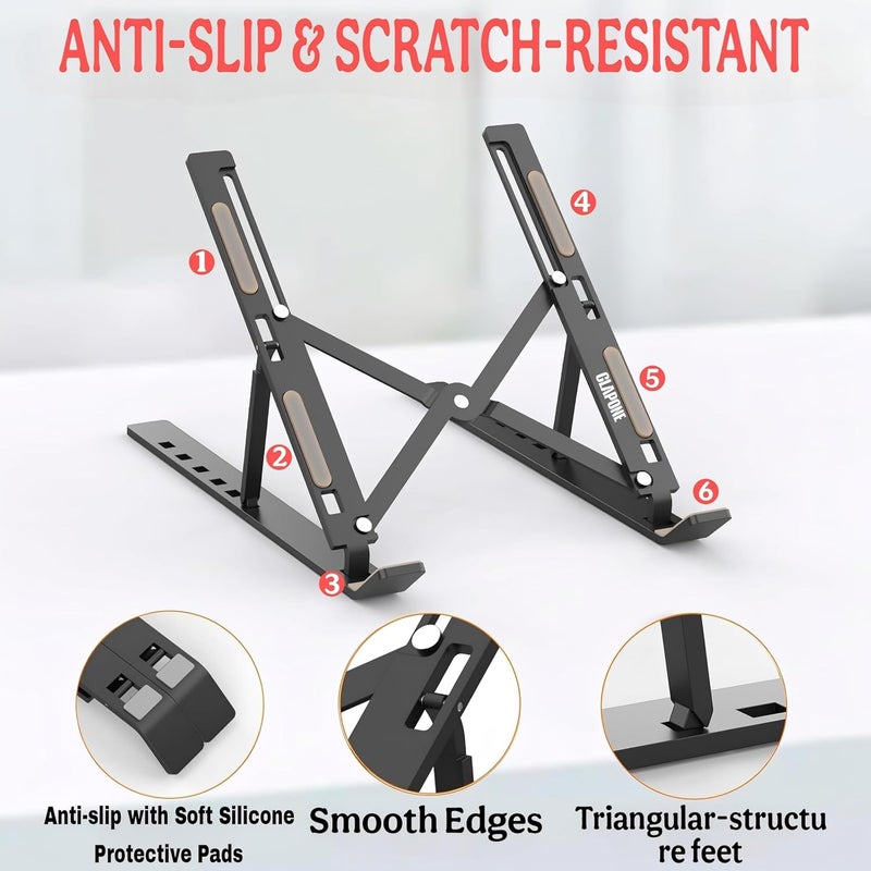 CLAPONE Premium Metal Laptop Stand Foldable, Aluminum Note Book Stand Portable Any Laptop Stand Adjustable Height/OverHeating Protection Laptops/MacBooks/Table and Many More (Metallic Black, MLS002) - Image 4