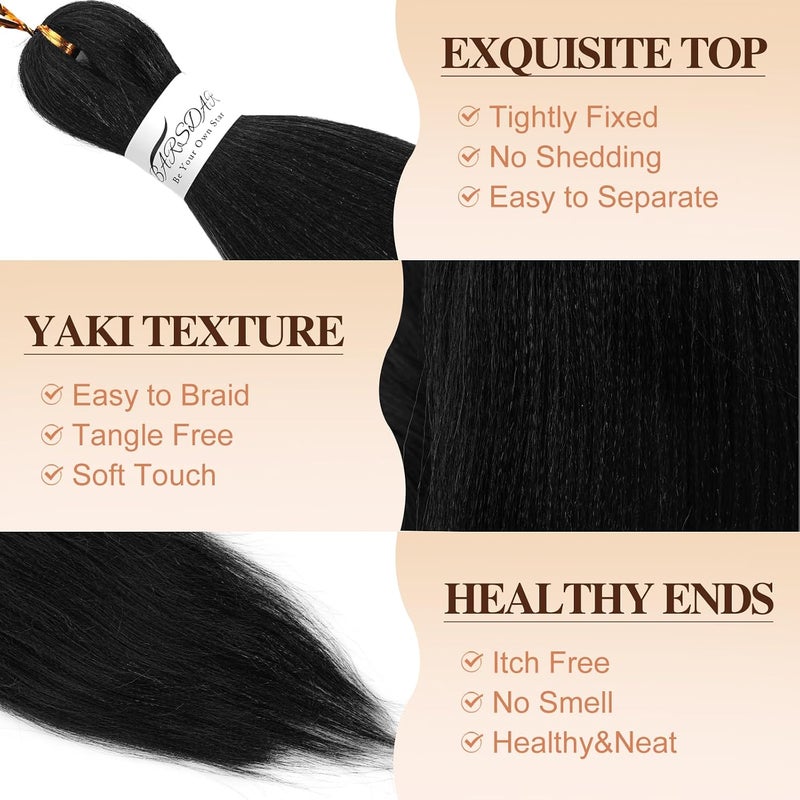 BARSDAR Pre Stretched Braiding Hair, 66 cm, 8 Packs Long Braiding Hair Jet Black for Crochet Twist or Box Braids, EZ Braids, Yaki Hot Water Setting Synthetic Braids Hair Extension - 1B# Jet Black - Image 3