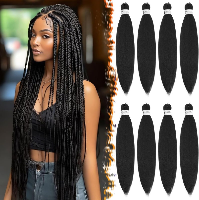 BARSDAR Pre Stretched Braiding Hair, 66 cm, 8 Packs Long Braiding Hair Jet Black for Crochet Twist or Box Braids, EZ Braids, Yaki Hot Water Setting Synthetic Braids Hair Extension - 1B# Jet Black - Image 1