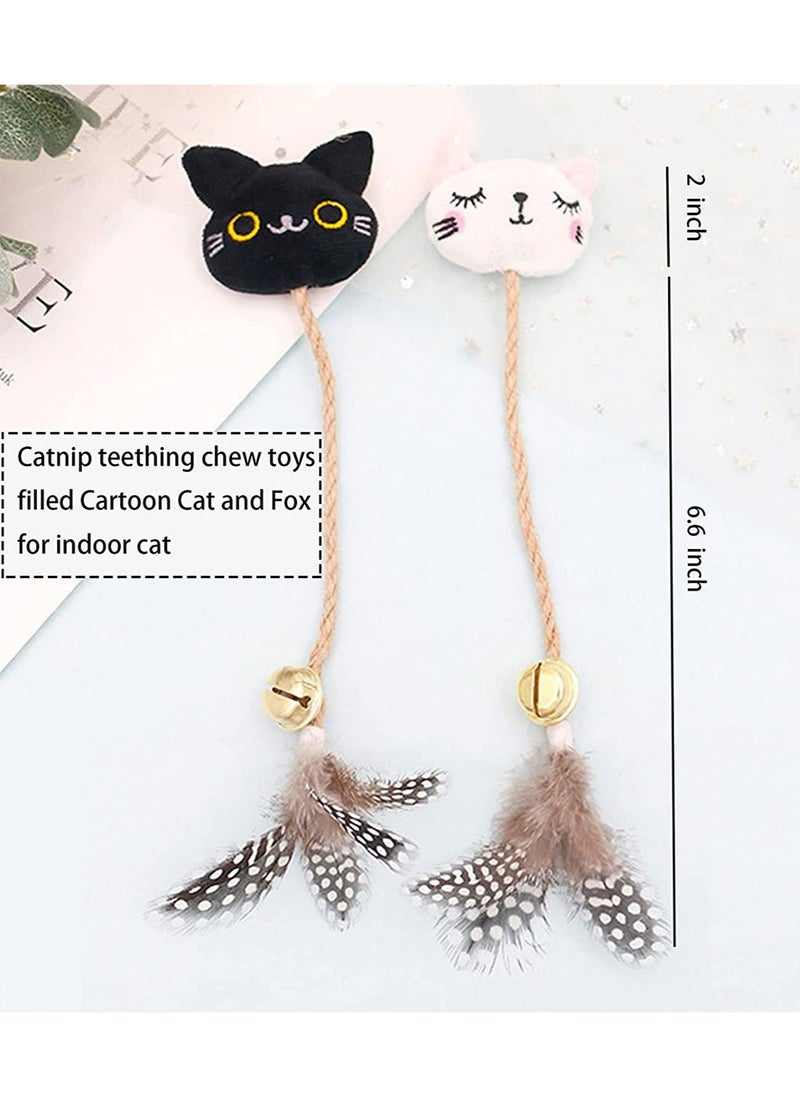 SYOSI Interactive Catnip Toy, SYOSI Catnip Filled Toys, Cartoon Fox Cat Teething Chew Toy, Funny Cat Toy with Feather and Bell, Catnip Twine Molar Stick (3 Pcs)  - Image 5