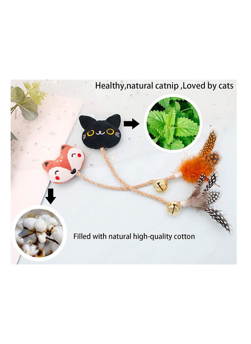 SYOSI Interactive Catnip Toy, SYOSI Catnip Filled Toys, Cartoon Fox Cat Teething Chew Toy, Funny Cat Toy with Feather and Bell, Catnip Twine Molar Stick (3 Pcs)  - Image 3