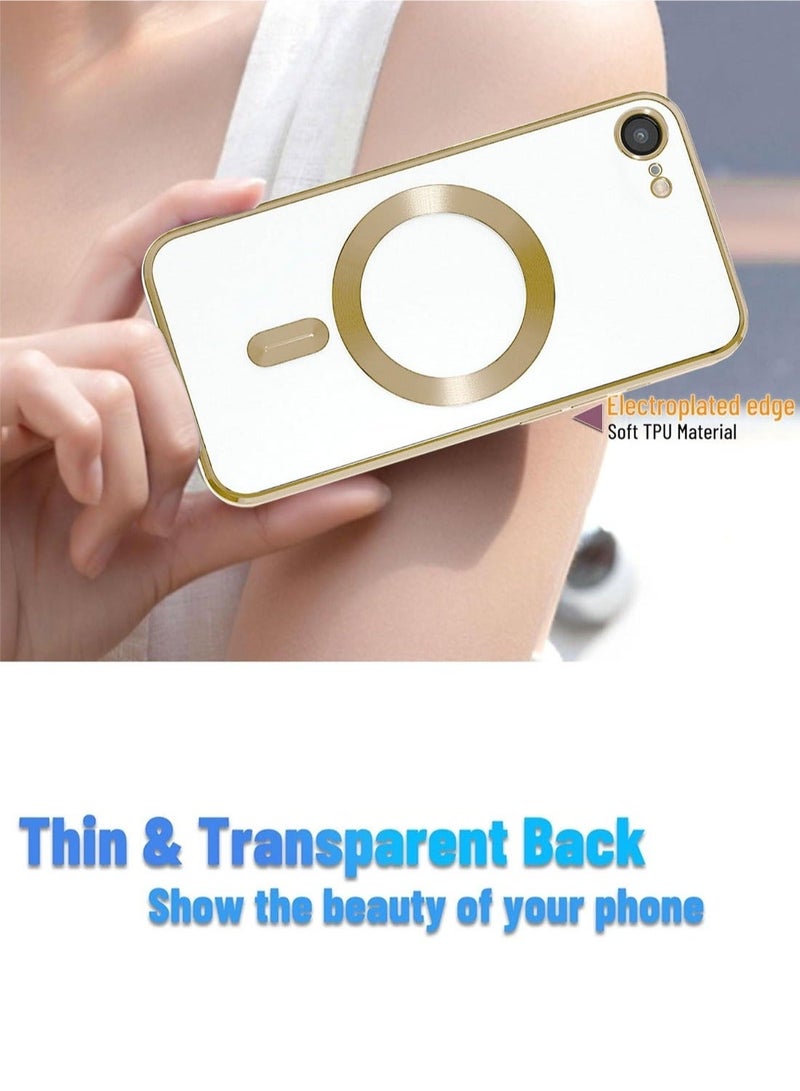 راكسوم جراب شفاف من البولي يوريثان متوافق مع MagSafe لهاتف Apple iPhone 16e 5G 2025 - طلاء فاخر، حواف مرتفعة لحماية الكاميرا، غطاء شفاف مقاوم للصدمات بتصميم نحيف وفتحات دقيقة باللون الذهبي - Image 2