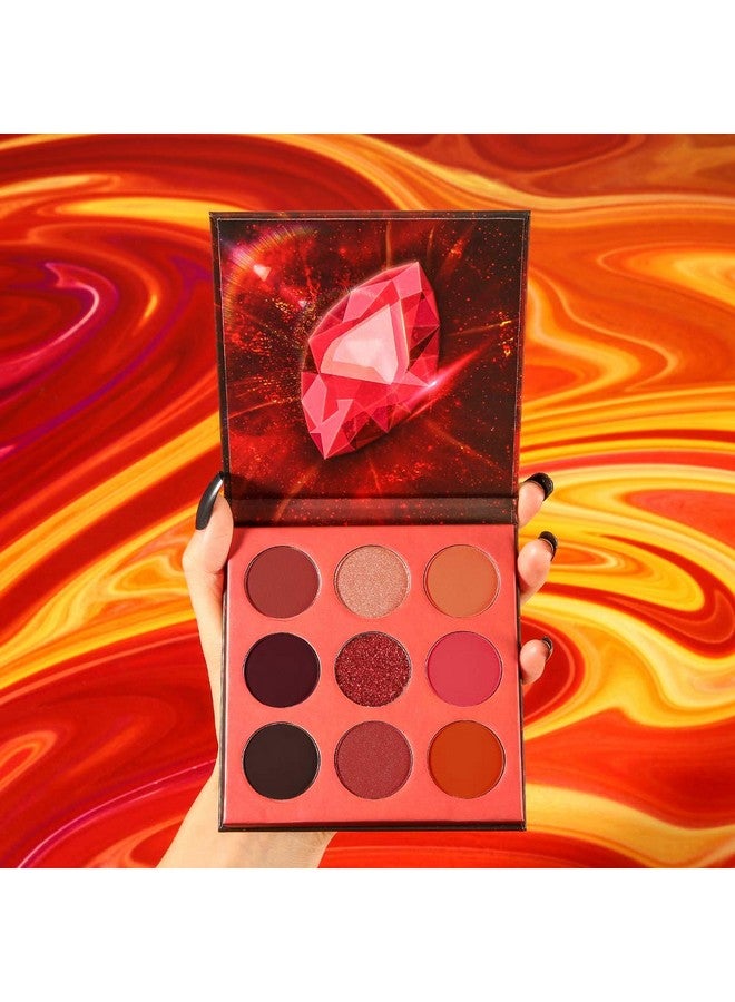 docolor Eyeshadow Palette 9 Colors Red Eyeshadow Gemstone Shadow Palette Highly Pigmented Mattes Shimmers Naked Smokey Glitter Cream Colorful Powder Blendable Long Lasting Waterproof Makeup Palette - Image 2