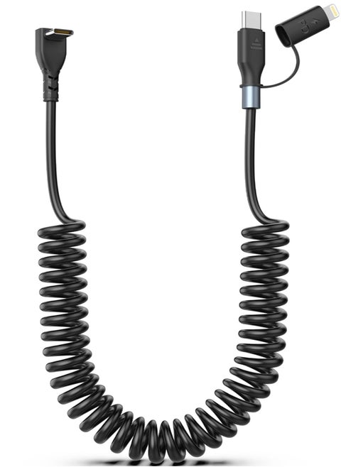 Coiled Lightning Cable Coiled USB C to USB C/Lightning Charger Cable 60W for iPhone 15 2-in-1 for iPhone/iPad/Android/Laptop Fast Charging Cord for CarPlay Android Auto Short USB C Cables