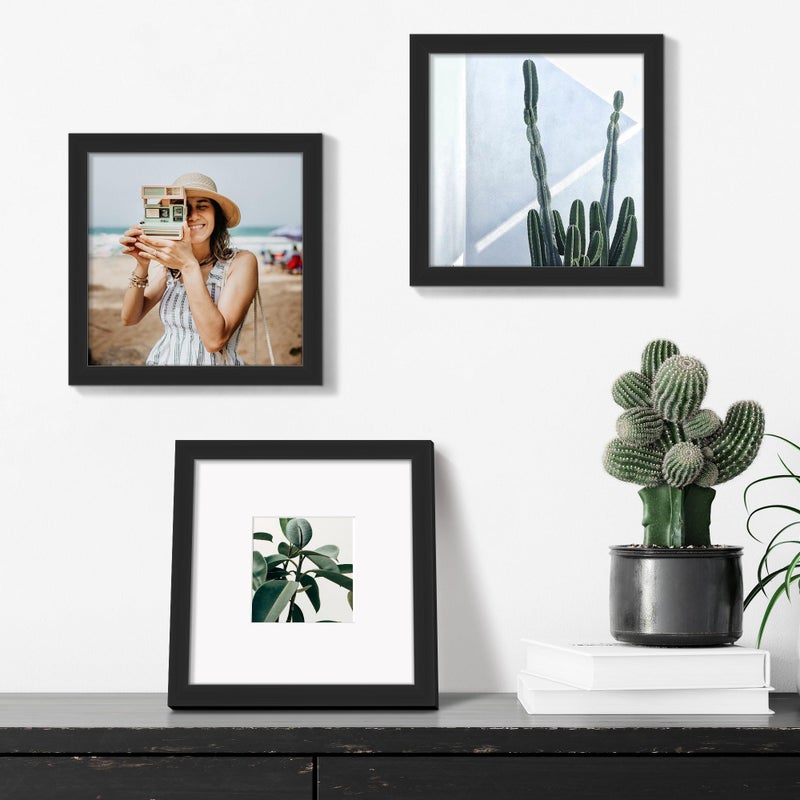 upsimples 8x8 Picture Frame, Display Pictures 4x4 with Mat or 8x8 Without Mat, Wall Hanging Photo Frame, Black, 1 Pack - Image 2