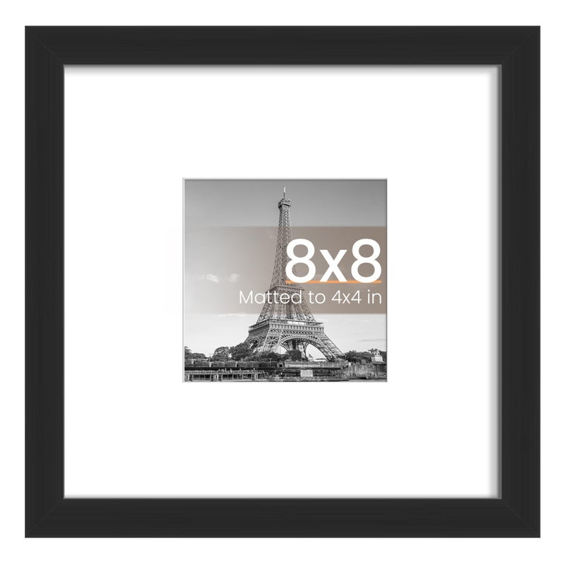 upsimples 8x8 Picture Frame, Display Pictures 4x4 with Mat or 8x8 Without Mat, Wall Hanging Photo Frame, Black, 1 Pack - Image 1
