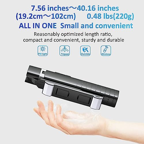Sanyaa 41” Selfie Stick Tripod Quadrapod with 2 Rechargeable Fill Light, Extendable Tripod with Bluetooth Remote, Stainless Steel, 3 Light Modes, 9 Brightness Levels, Compatible for All iPhone & Android - Image 4