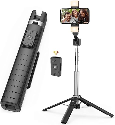 Sanyaa 41” Selfie Stick Tripod Quadrapod with 2 Rechargeable Fill Light, Extendable Tripod with Bluetooth Remote, Stainless Steel, 3 Light Modes, 9 Brightness Levels, Compatible for All iPhone & Android - Image 5