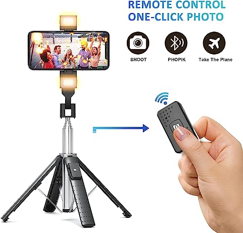 Sanyaa 41” Selfie Stick Tripod Quadrapod with 2 Rechargeable Fill Light, Extendable Tripod with Bluetooth Remote, Stainless Steel, 3 Light Modes, 9 Brightness Levels, Compatible for All iPhone & Android - Image 3