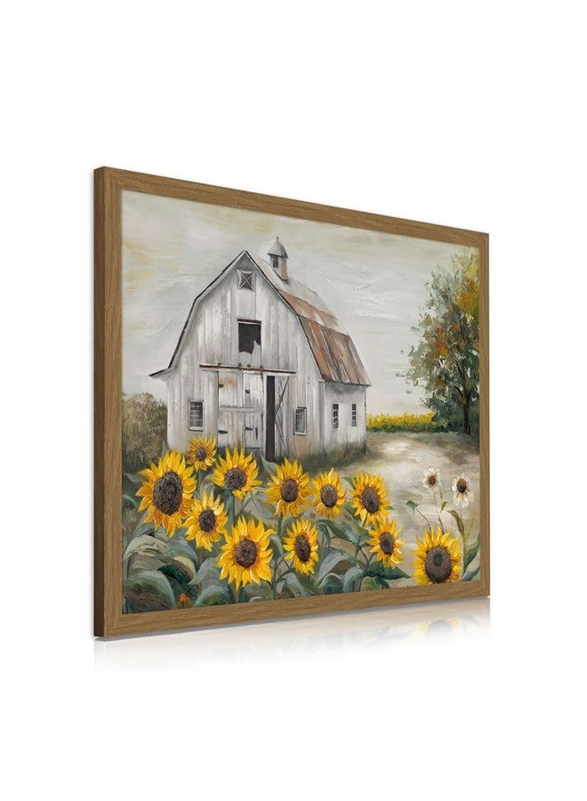 Kunstorner Vintage Framed Barn Sunflower Canvas Wall Art - Rustic Farmhouse Decor for Living Room, Kitchen, Bedroom - Ready to Hang(16x12 Inch) - Image 2