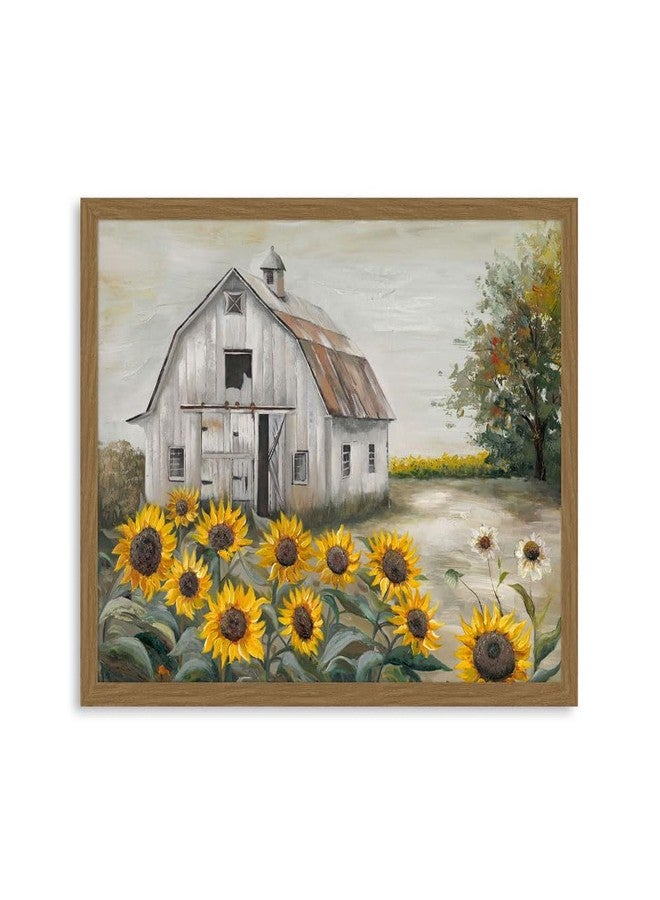 Kunstorner Vintage Framed Barn Sunflower Canvas Wall Art - Rustic Farmhouse Decor for Living Room, Kitchen, Bedroom - Ready to Hang(16x12 Inch) - Image 1