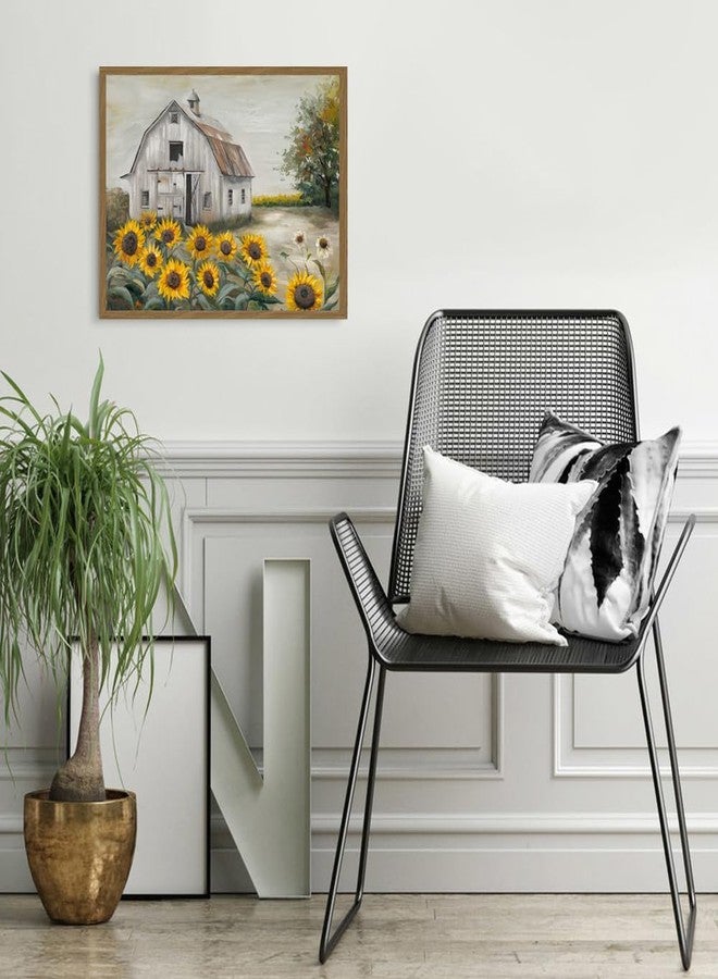 Kunstorner Vintage Framed Barn Sunflower Canvas Wall Art - Rustic Farmhouse Decor for Living Room, Kitchen, Bedroom - Ready to Hang(16x12 Inch) - Image 3