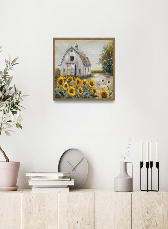 Kunstorner Vintage Framed Barn Sunflower Canvas Wall Art - Rustic Farmhouse Decor for Living Room, Kitchen, Bedroom - Ready to Hang(16x12 Inch) - Image 4