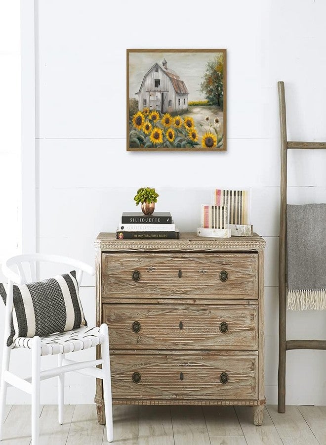Kunstorner Vintage Framed Barn Sunflower Canvas Wall Art - Rustic Farmhouse Decor for Living Room, Kitchen, Bedroom - Ready to Hang(16x12 Inch) - Image 5