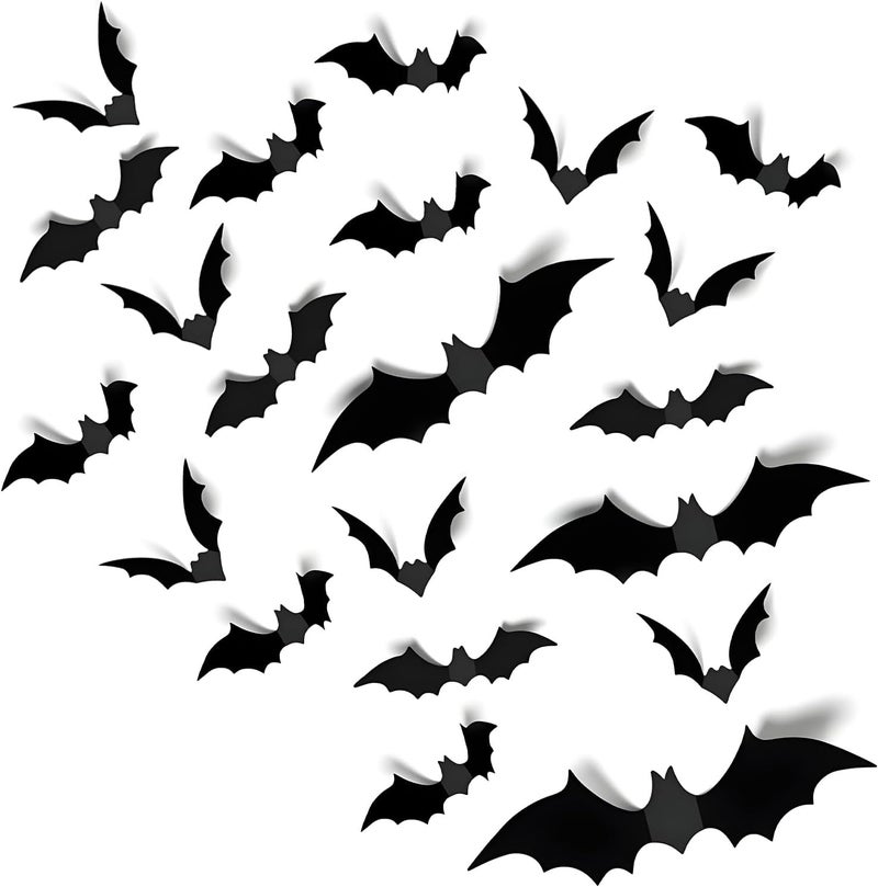 Yumatouch Care processed raw material 60PCS Halloween Bats Decorations, Wall Decor Halloween Party Indoor Outdoor Party Supplies, Reusable PVC 3D Black Bats Stickers for DIY Home Window Door, 4 Sizes Bat Individual group scene compatible - Image 1