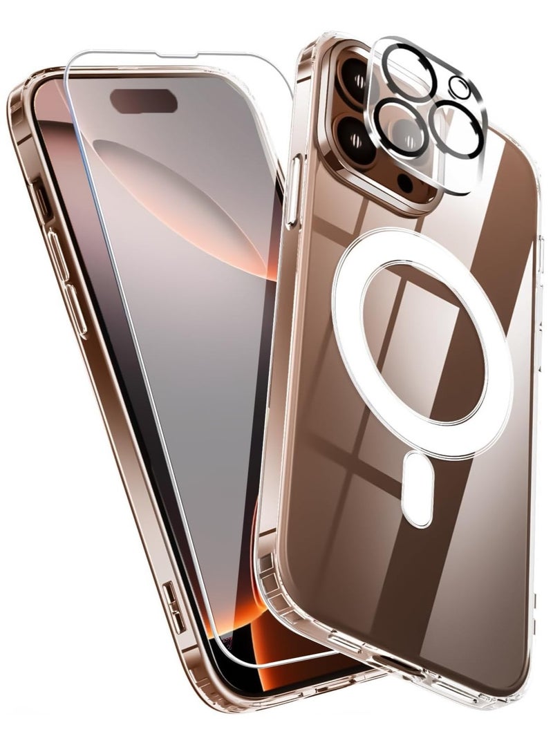 iPhone 16 Pro Max Case - Crystal Clear Magnetic Case with Screen Protector & Camera Cover, MagSafe Compatible, Shockproof Slim Silicone TPU Bumper & Hard PC Cover - Image 1