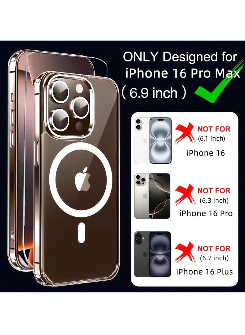 iPhone 16 Pro Max Case - Crystal Clear Magnetic Case with Screen Protector & Camera Cover, MagSafe Compatible, Shockproof Slim Silicone TPU Bumper & Hard PC Cover - Image 3