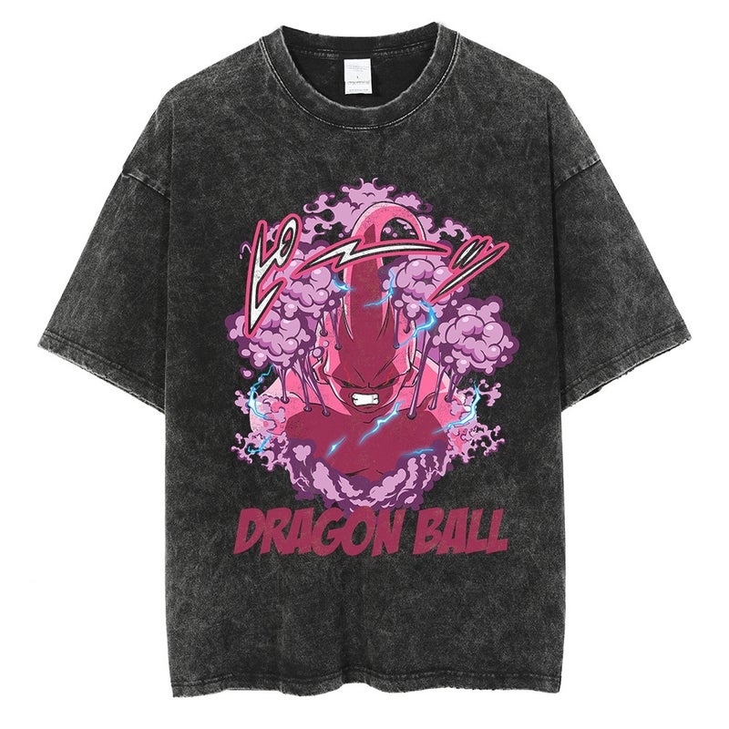 Washed Vintage T-Shirt Street Hip Hop Anime Dragon Ball Cartoon Printed Graphic Casual Cotton Summer Short Sleeve Street Tide - Image 1