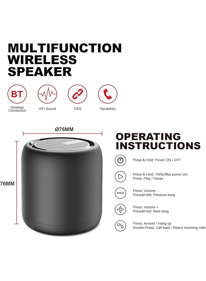 erorex Portable Bluetooth Speakers Small Speaker For Travel With Hands Free Playback Wireless Bluetooth Speakers With Dual Pairing Function Portable Design Bluetooth 5.3 Black - Image 4