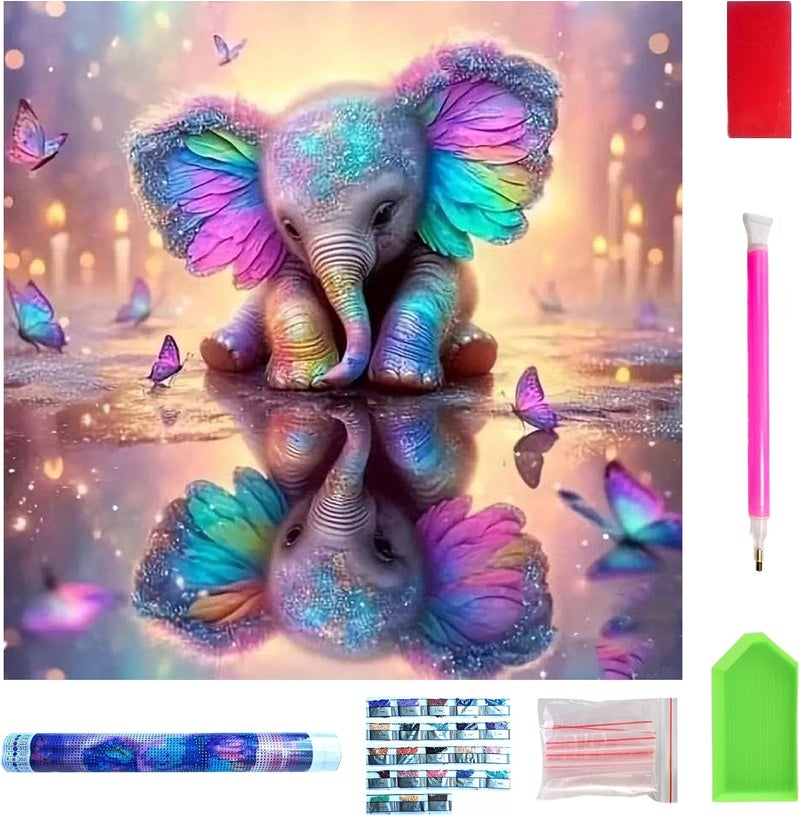 NASHRIO Elephant Diamond Art Kits, DIY 5D Elephant Diamond Painting Kits for Adults Beginners, Full Drill Paint by Diamonds Art Painting Crafts for Home Wall Art Decor 30x30cm. - Image 1
