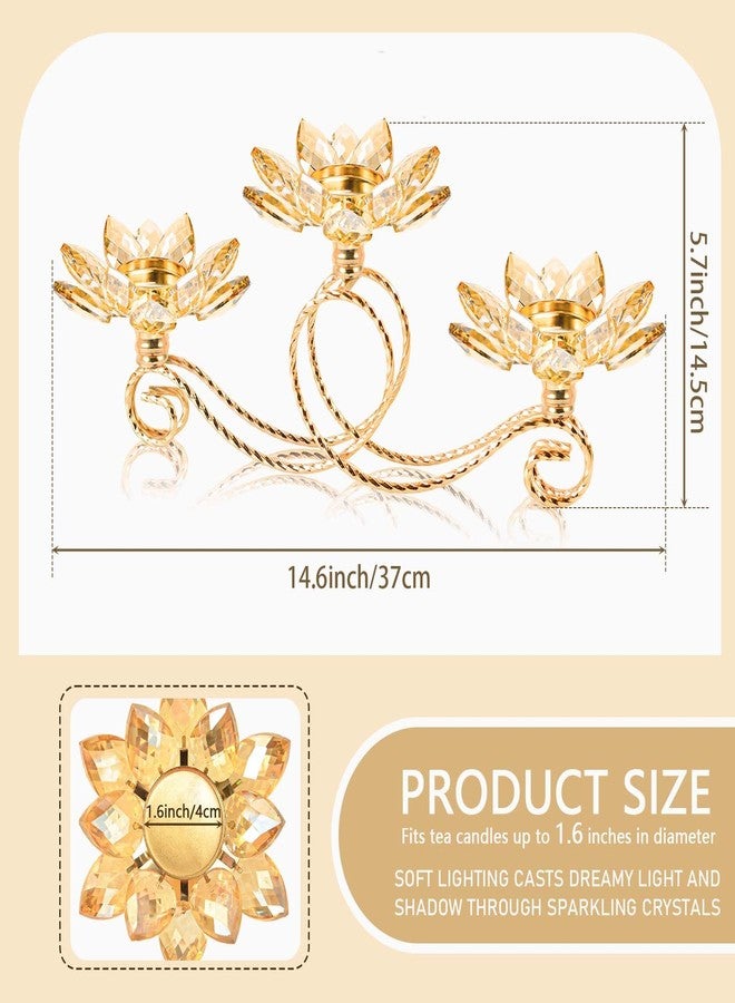 Kehail Crystal Lotus Metal Tea Light Candle Holder Set, Crystal Votive Pillar Candle Flower Shaped for Table Centerpiece, Wedding Shower, Party and Home Decor (Gold, 2pcs-3 arm) - Image 3