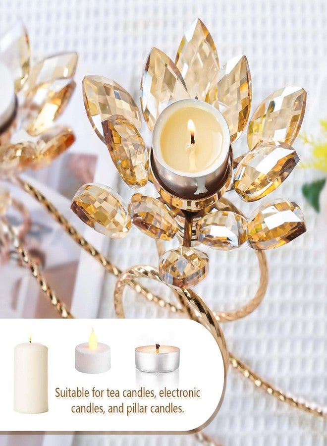 Kehail Crystal Lotus Metal Tea Light Candle Holder Set, Crystal Votive Pillar Candle Flower Shaped for Table Centerpiece, Wedding Shower, Party and Home Decor (Gold, 2pcs-3 arm) - Image 5