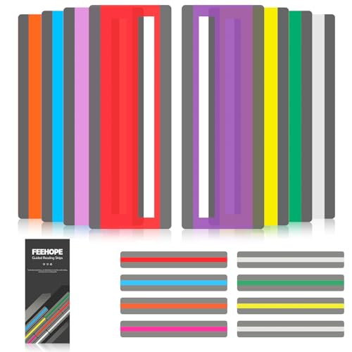 FEEHOPE 16 Pcs Guided Reading Strips with 2 Styles, Highlight/Colored Overlay Reading Strips Bookmark, Reading Line Trackers for Kids/Students, Dyslexia Support Tools - Image 1