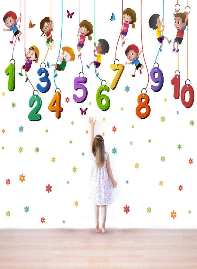 Byte Shop 'Kids Playing Climbing Up The - Rope - Numbers - Baby - Kids - Learning Education Nursery Pre School Kinder Garden Wall Sticker ' - (Multi Colour, Vinyl - 160cm X 60 cm) - Image 1