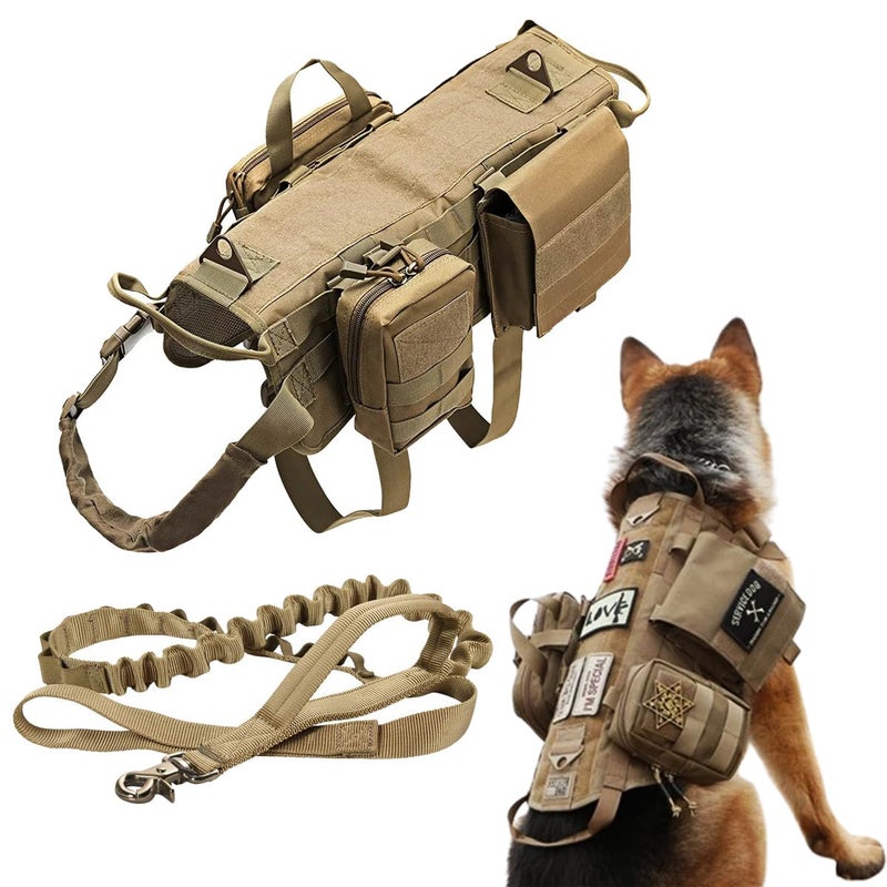 AZB Tactical Dog Vest Harness Heavy Duty Dog Harness with 3 MOLLE Bags&1 Bungee Leash - Image 1