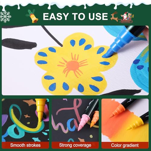 TOSHARE 100 Colors Acrylic Paint Markers Waterproof Dual Tip Acrylic Paint Pens with Brush & Fine Tip Professional Marker Set Scrapbook Markers for Paper Rock Wood Fabric Glass Ceramic and DIY Crafts - Image 4