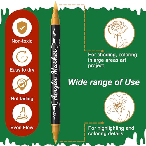 TOSHARE 100 Colors Acrylic Paint Markers Waterproof Dual Tip Acrylic Paint Pens with Brush & Fine Tip Professional Marker Set Scrapbook Markers for Paper Rock Wood Fabric Glass Ceramic and DIY Crafts - Image 5