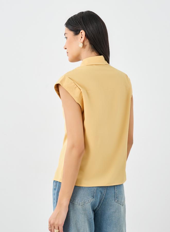 Styli Women Yellow Plain Collared Shirt - Image 4