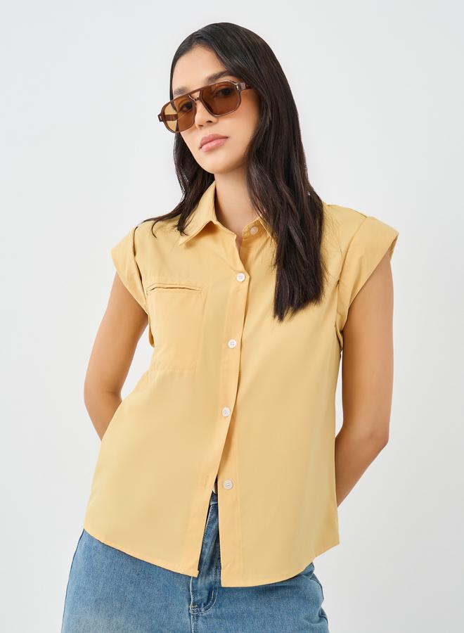 Styli Women Yellow Plain Collared Shirt - Image 1