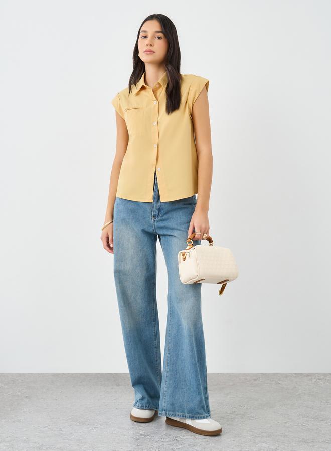 Styli Women Yellow Plain Collared Shirt - Image 2
