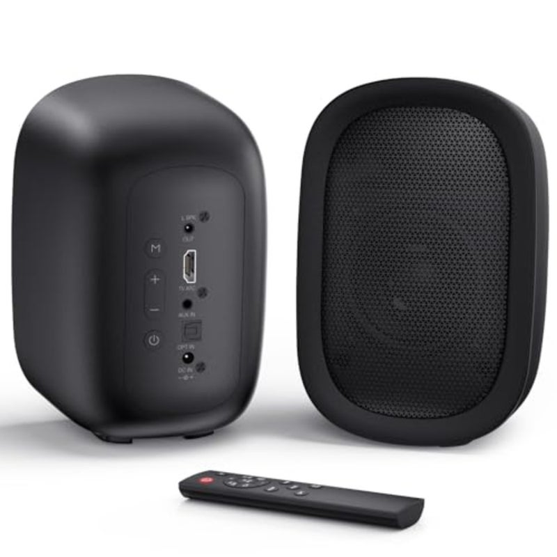 Powered Bluetooth Bookshelf Speakers for Record Player, 40W Stereo Sound Speakers with 3-Inch Woofer, Dual-Curved Horn Bass Reflex Port and Optical/AUX/TV-ARC for Turntable/PC/TV, Pair - Image 1