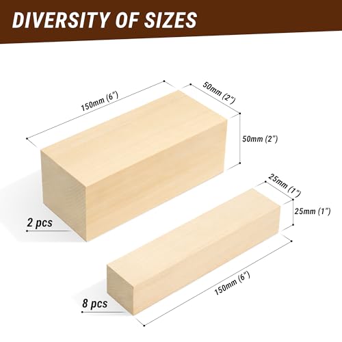BeaverCraft Basswood Carving Blocks Set BW 10 PCS Wood Carving Kit - Whittling Wood - Soft Basswood Block for Crafts - Large Unfinished Wooden Blocks 2PCS 1.98" х 5.95" 8PCS 1.02" х 5.95" - Image 3