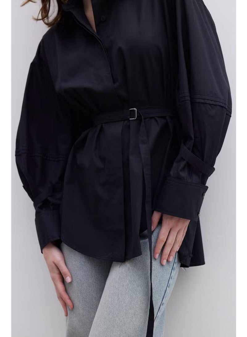 Manuka Belt Detailed Shirt Black - Image 1
