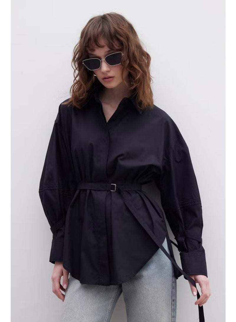 Manuka Belt Detailed Shirt Black - Image 4