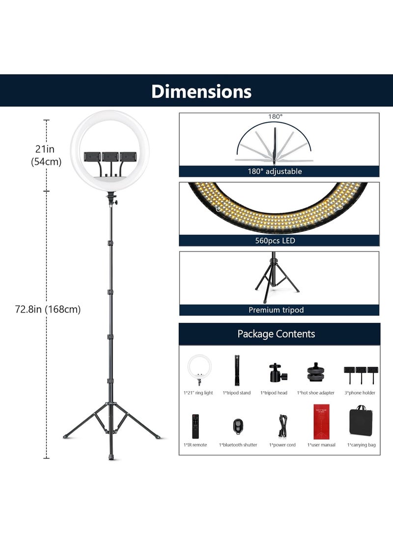 53cm LED Ring Light with Tripod Stand and DSLR Mount – High CRI 95+ – 7000 Lumens – Ideal for YouTube, TikTok, and Live Streaming  - Image 4