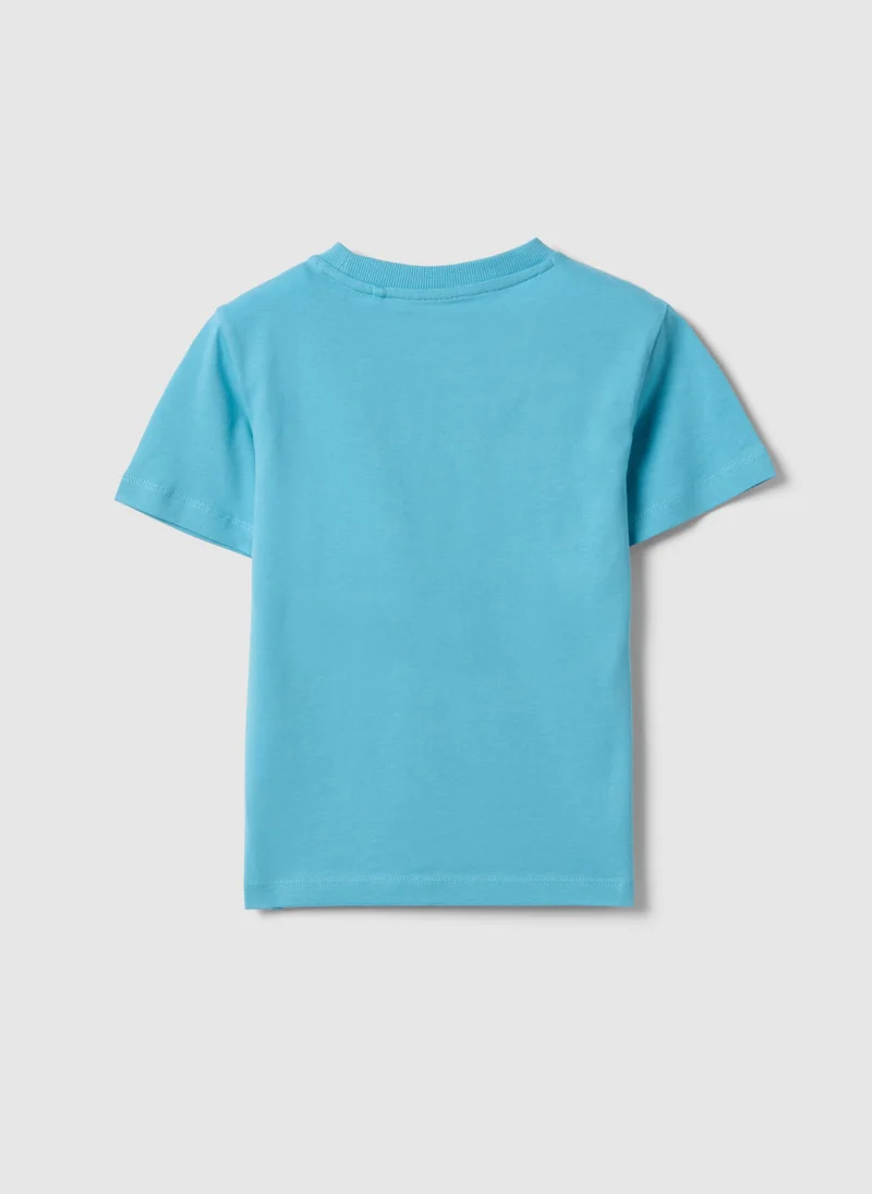 او في اس Ovs Boys' Pure Cotton Oversized Blue T-Shirt With Dinosaurs
